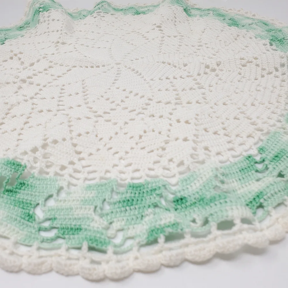 Vintage Large round green and white croqueted dollie 19